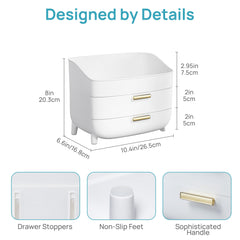 Vtopmart 3-Tier organizer with drawer open shows space for small tools and cotton pads.