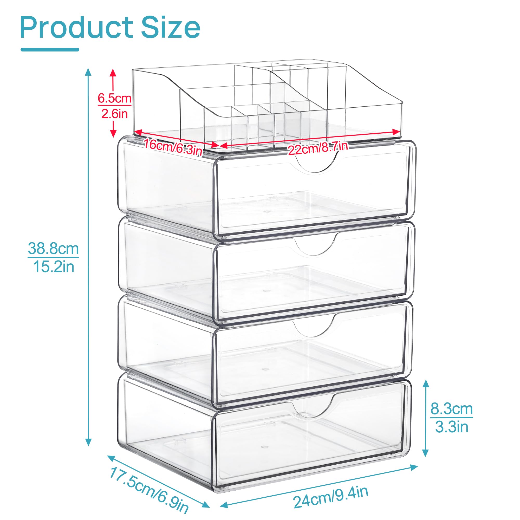 Vtopmart makeup organizer drawer-open enables effortless access to brushes, lipsticks, palettes.