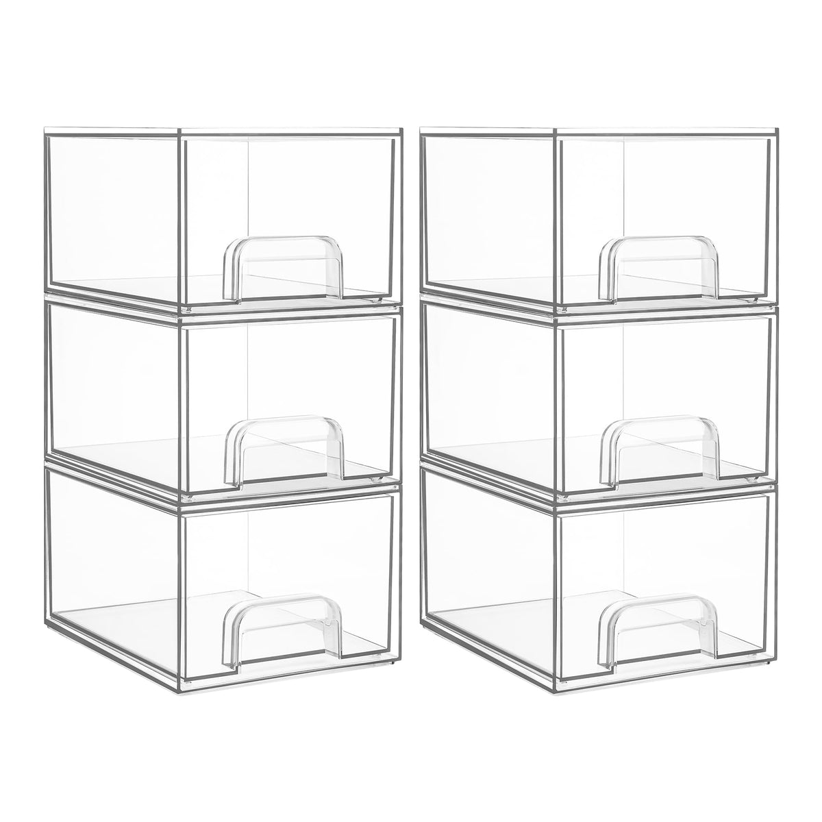 Vtopmart six-pack clear storage drawers stacked for compact vanity organization.