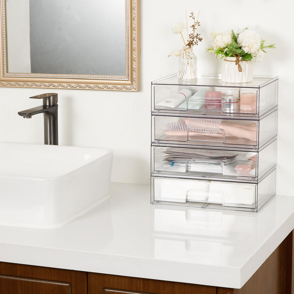 Vtopmart bathroom counter organization highlights easy item retrieval.