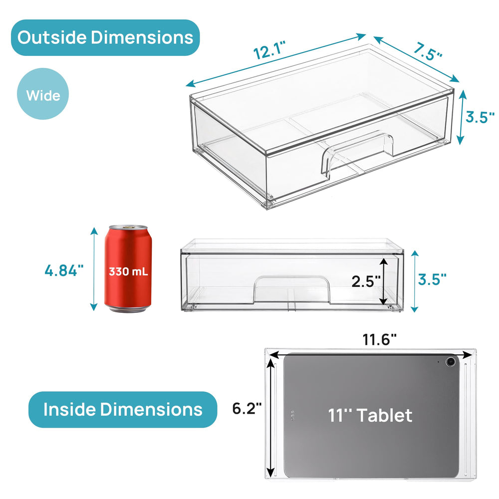 Vtopmart clear acrylic bins stacked side-by-side for compact countertop organization.