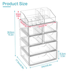 Vtopmart clear makeup organizer drawer rails and stoppers prevent spills