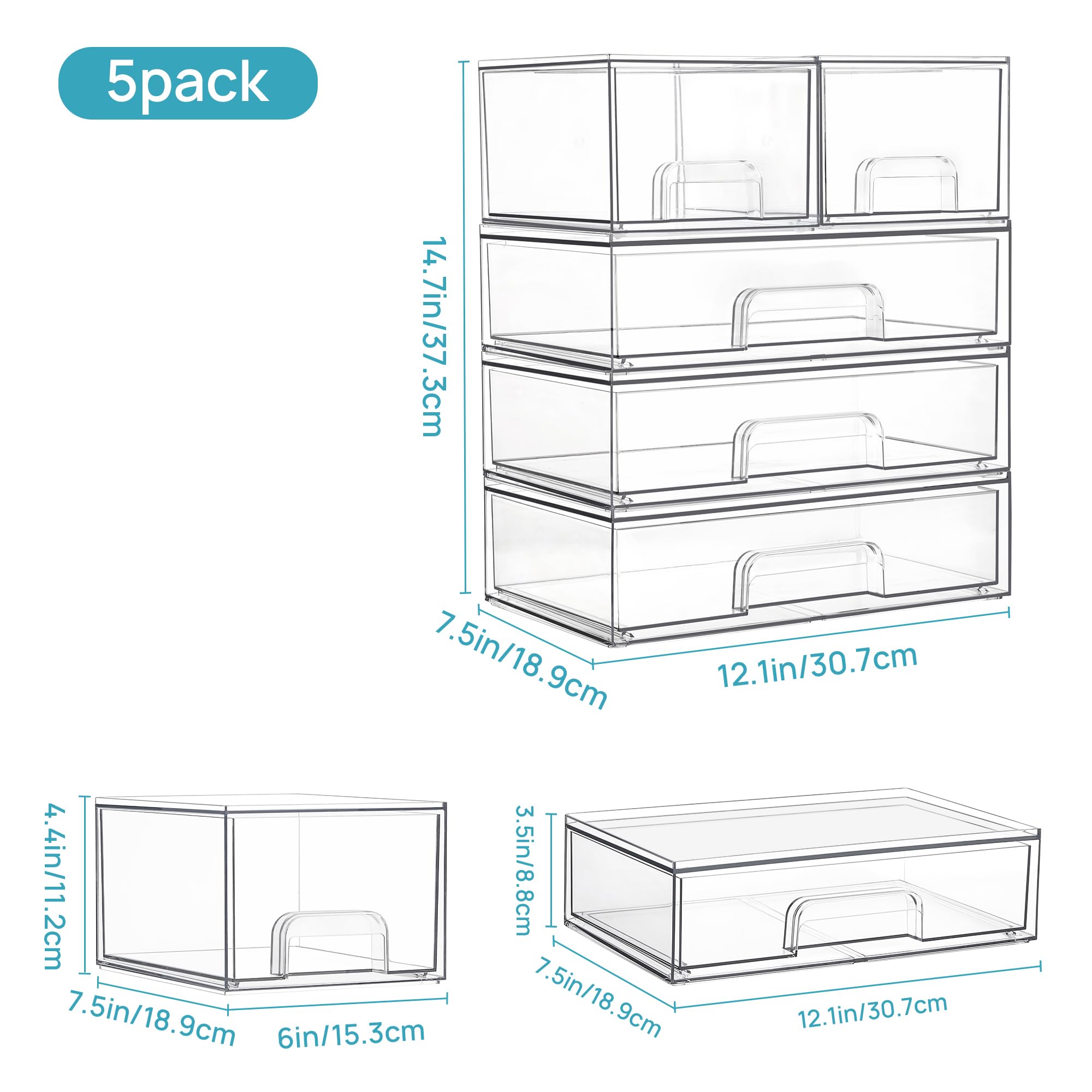 Vtopmart makeup-organization in clear stackable drawers for quick product spotting.