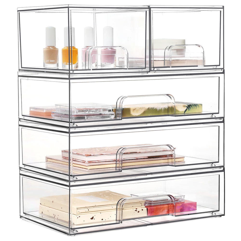 Vtopmart clear stackable drawers transparent design enhances shelf aesthetics and visibility.