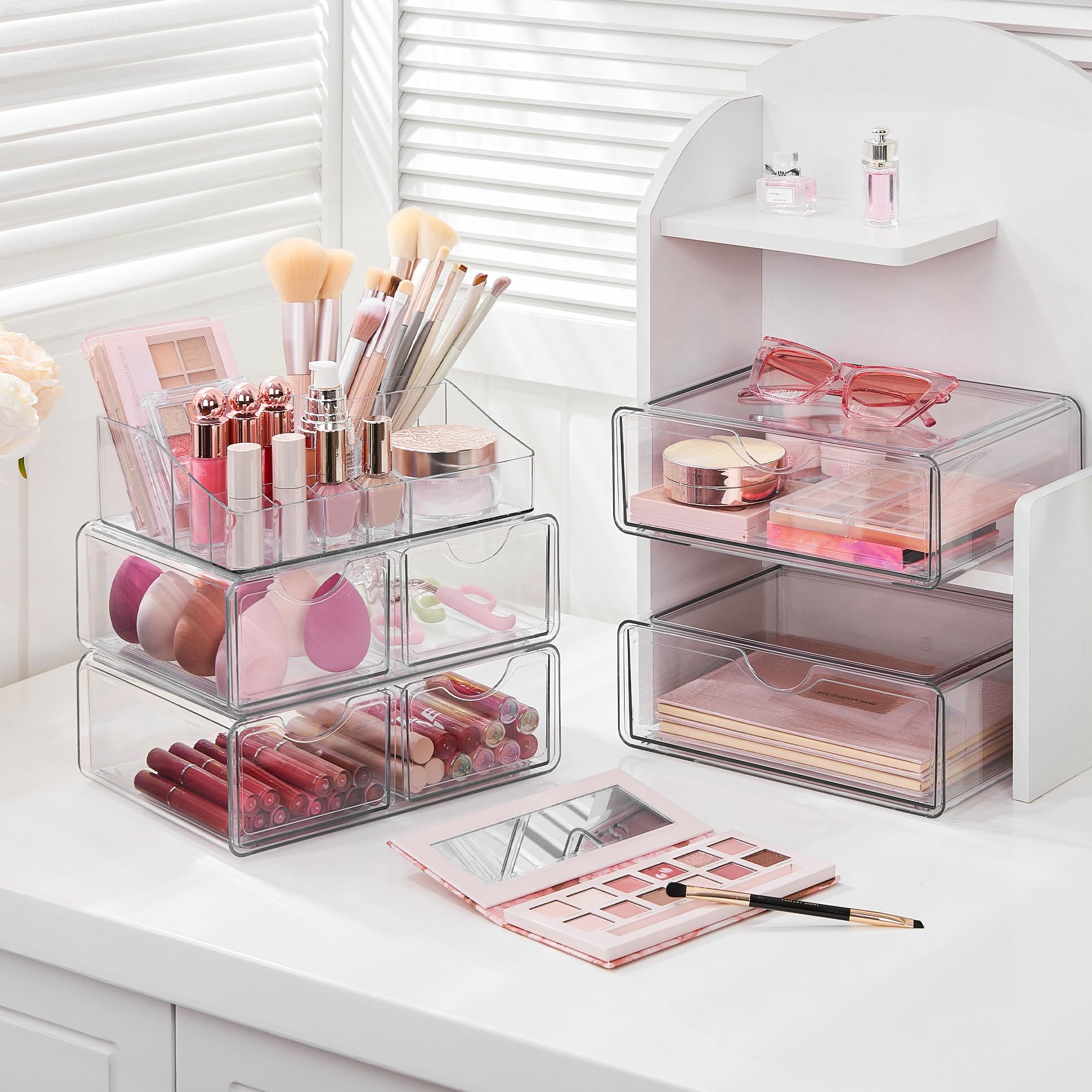 Vtopmart clear makeup organizer bottom anti-slip pads stabilize on surface