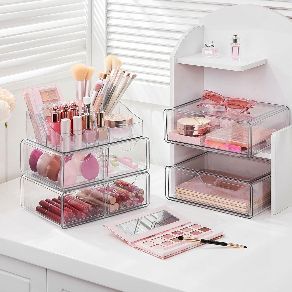 Vtopmart clear makeup organizer bottom anti-slip pads stabilize on surface