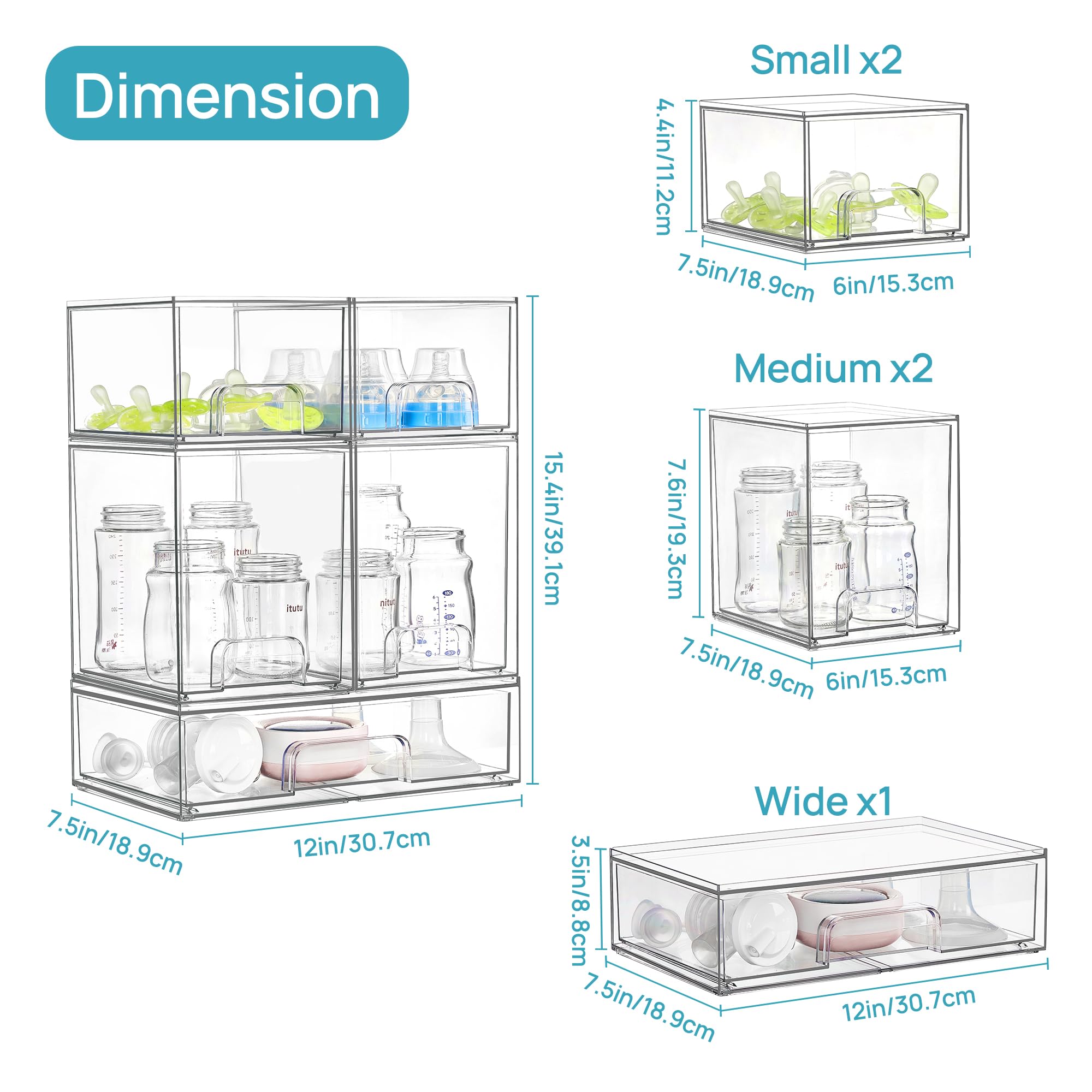 Vtopmart stackable drawers clear acrylic body highlights visibility for fast finding.