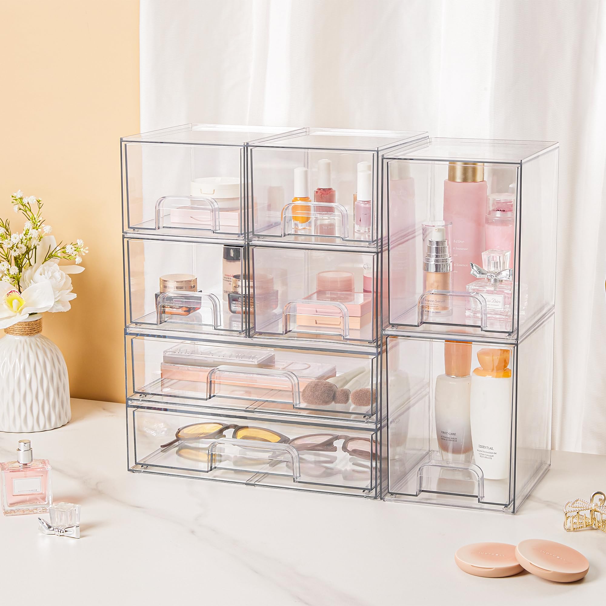 Vtopmart stackable drawers on a desk for office supplies and craft tools
