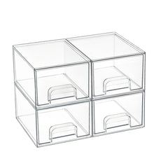 Vtopmart clear stackable drawers four-pack outer box enables compact storage.