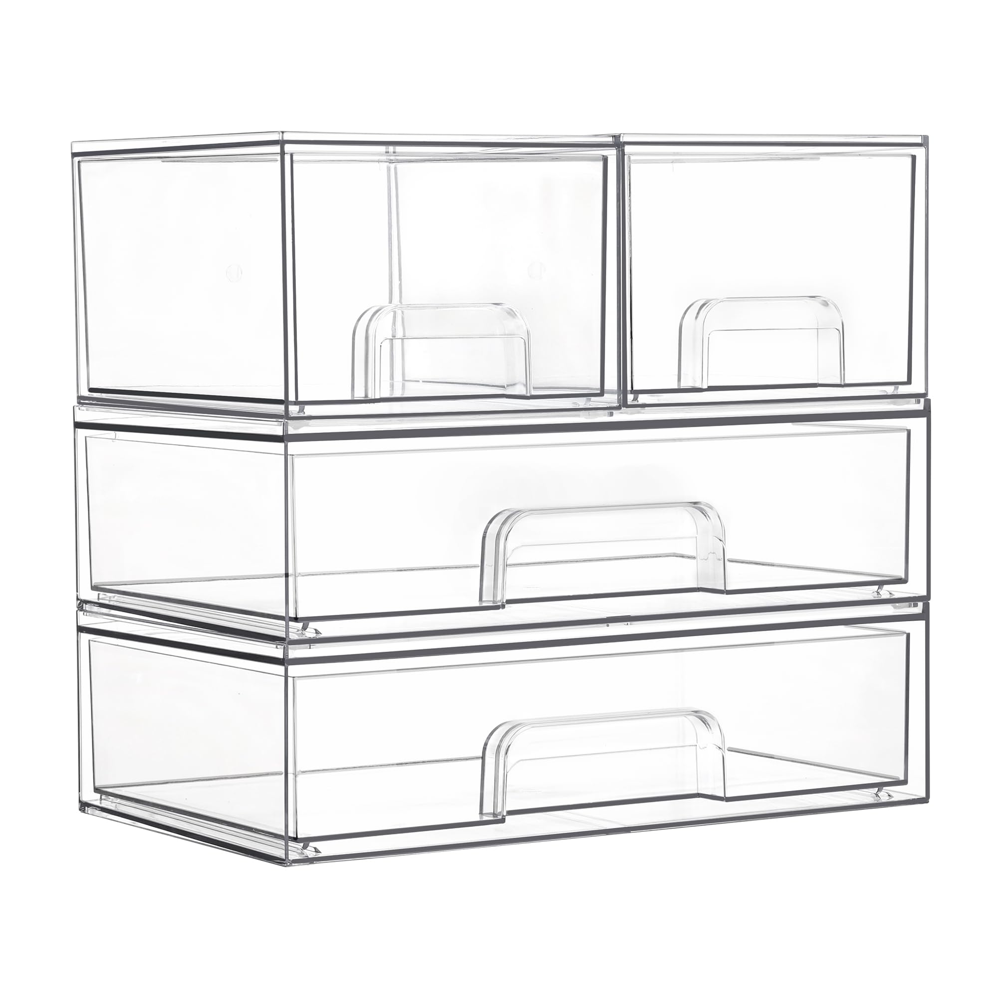 Vtopmart stackable drawers set4 in clear plastic for space-saving cabinet organization.