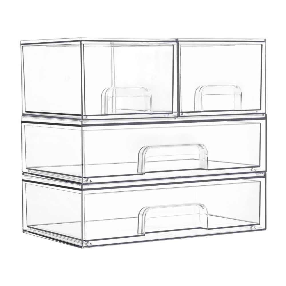 Vtopmart stackable drawers set4 in clear plastic for space-saving cabinet organization.