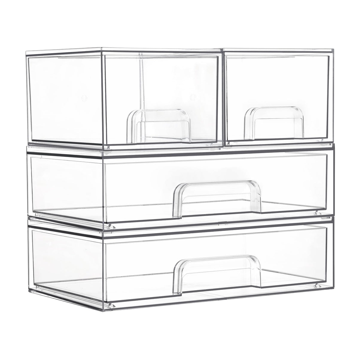 Vtopmart stackable drawers set4 in clear plastic for space-saving cabinet organization.