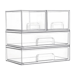 Vtopmart stackable drawers set4 in clear plastic for space-saving cabinet organization.