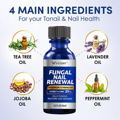VTROUY ingredients label highlights undecylenic acid and tea tree oil.