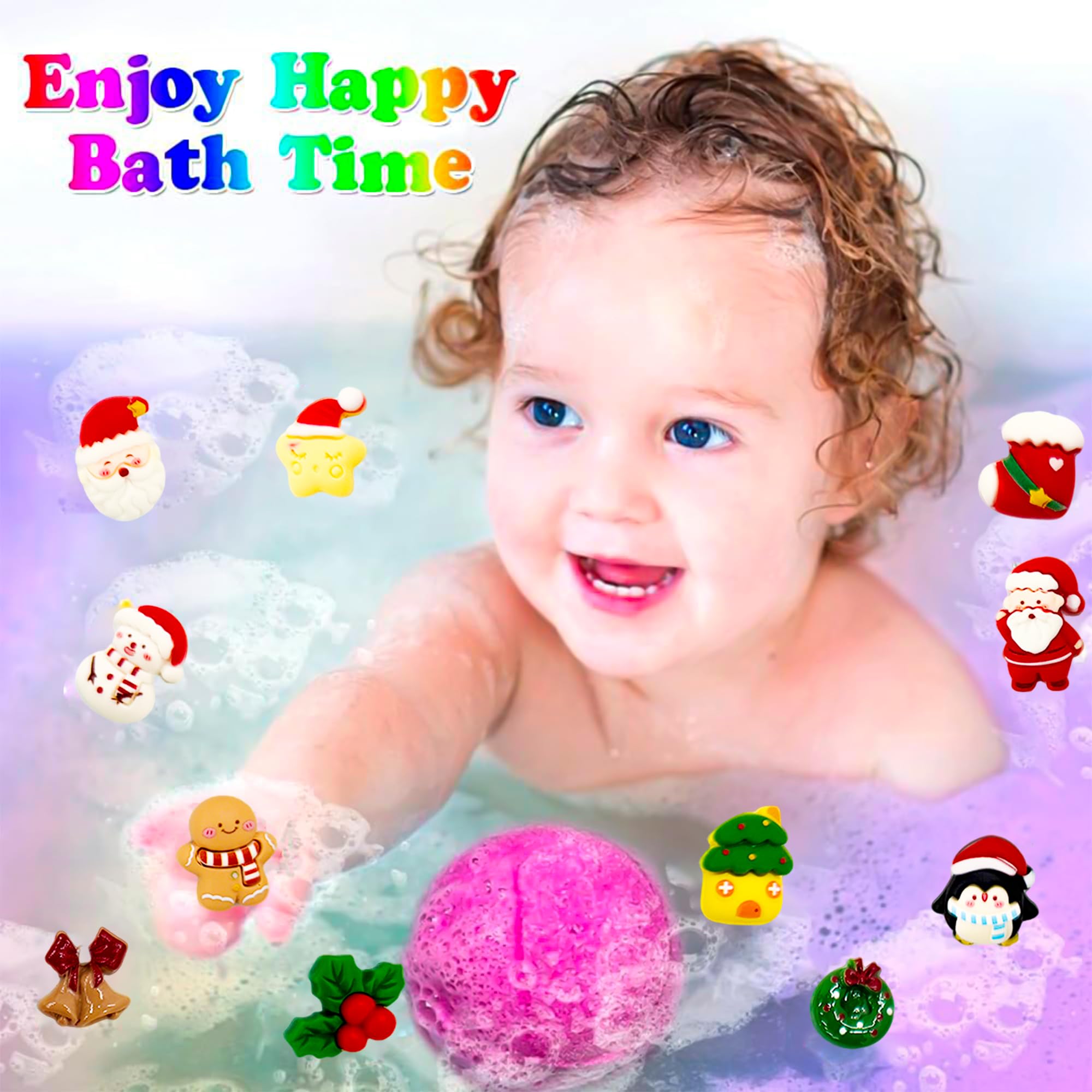 VVBAODL Christmas bath bombs advent calendar bath fizz water shows vibrant colors for a playful bath.