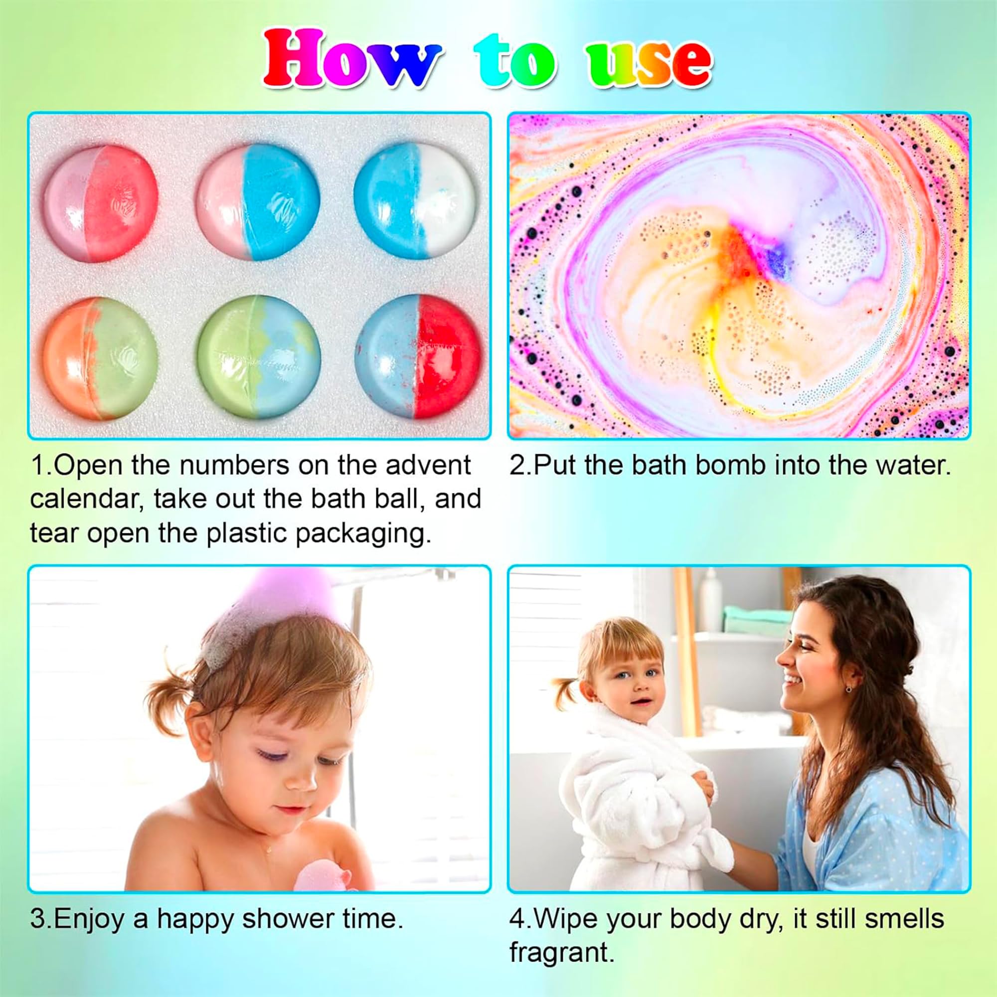 VVBAODL Christmas bath bombs advent calendar colorful scents brighten bath time for kids.