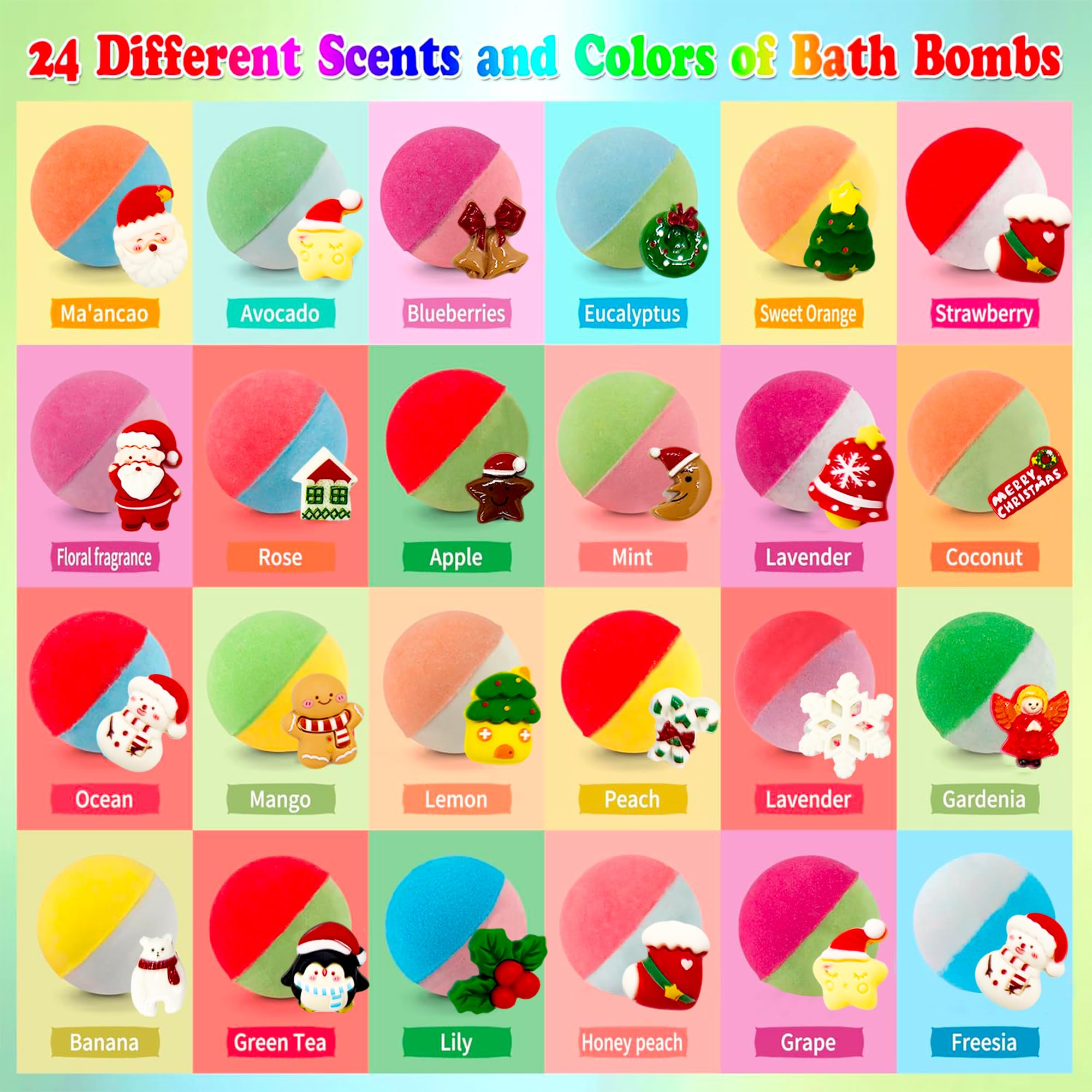 VVBAODL Christmas bath bombs advent calendar toy inside wrap reveals surprise toy for daily delight.