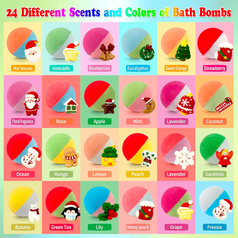 VVBAODL Christmas bath bombs advent calendar toy inside wrap reveals surprise toy for daily delight.