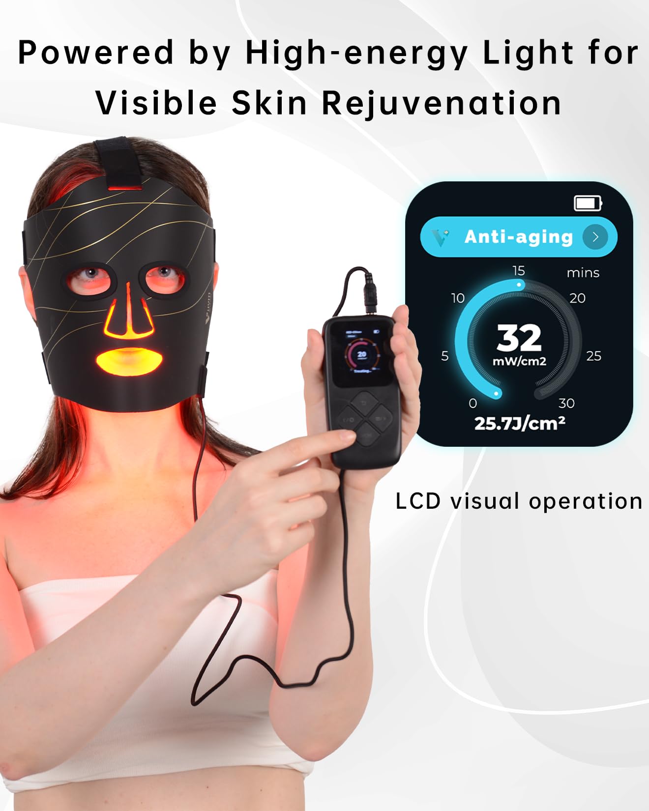 V VYM By Clinmate red light mask side view highlighting slim ultrathin profile for travel.