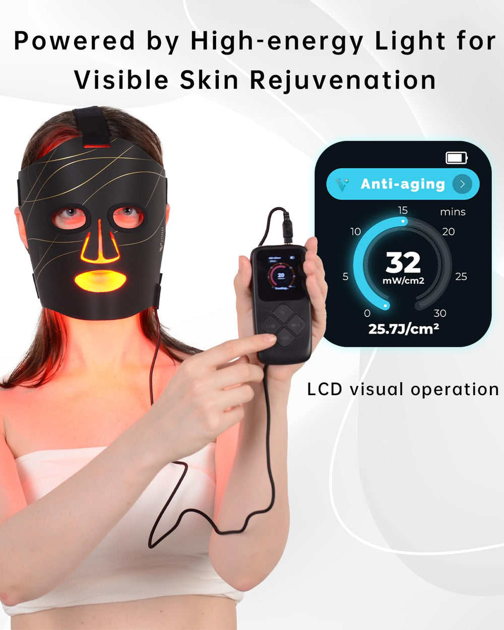 V VYM By Clinmate red light mask side view highlighting slim ultrathin profile for travel.