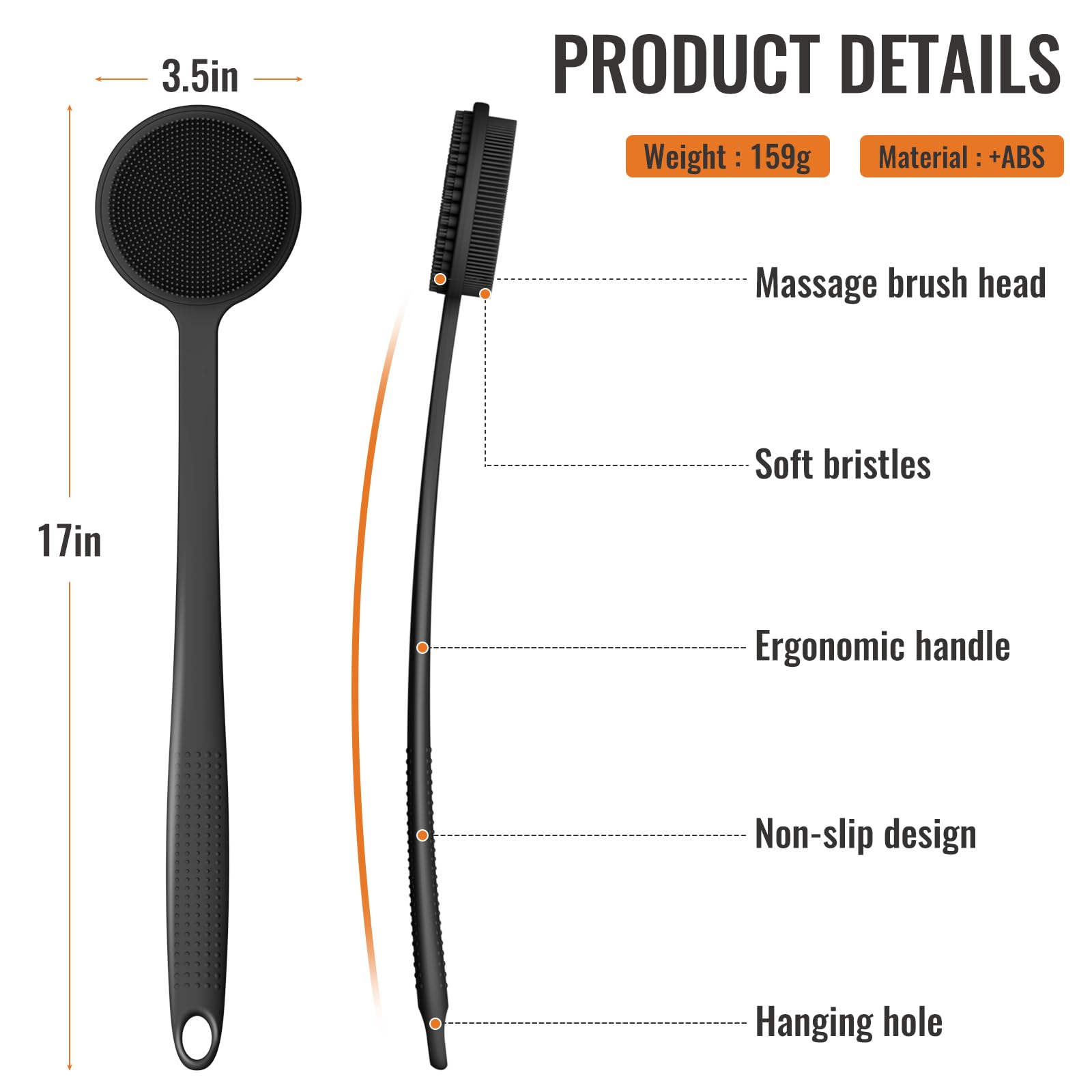 VWMQ double-sided brush head delivers gentle cleansing and exfoliation during shower