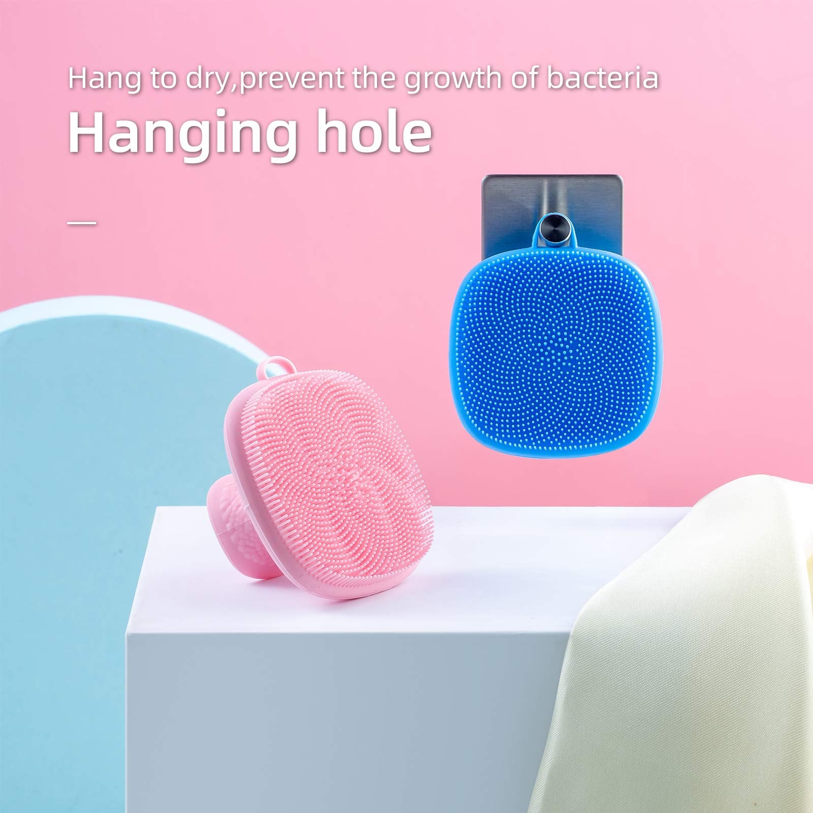 VWMYQ face scrubber with hanging hole for easy drying and storage