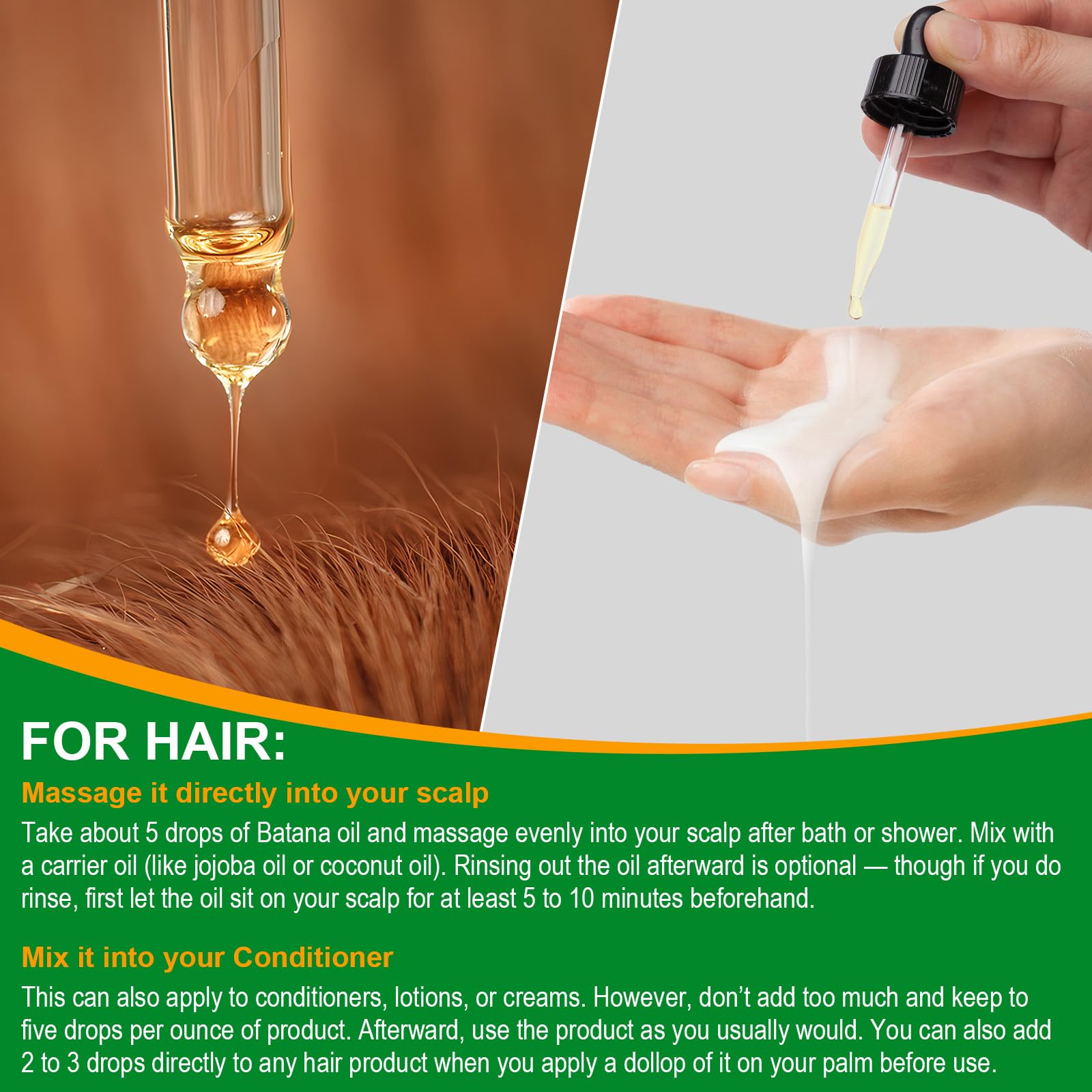 VXHDAG Batana Oil bottle highlights nutrients for potential shine and smooth ends.