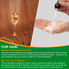 VXHDAG Batana Oil bottle highlights nutrients for potential shine and smooth ends.