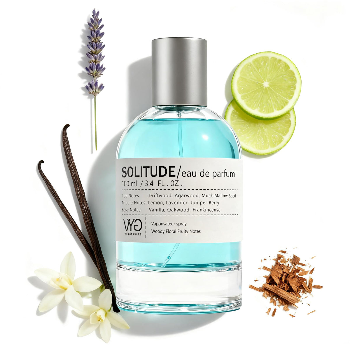VYG for Men Eau de Parfum bottle-front highlights a lasting woody scent for daily confidence.