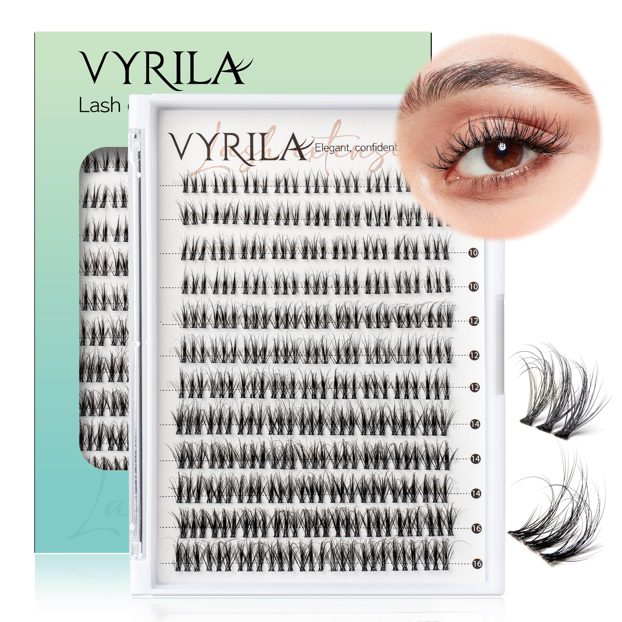VYRILA Lash Clusters 0-05mm close-up shows ultra-fine silk PBT for natural, fluffy lashes