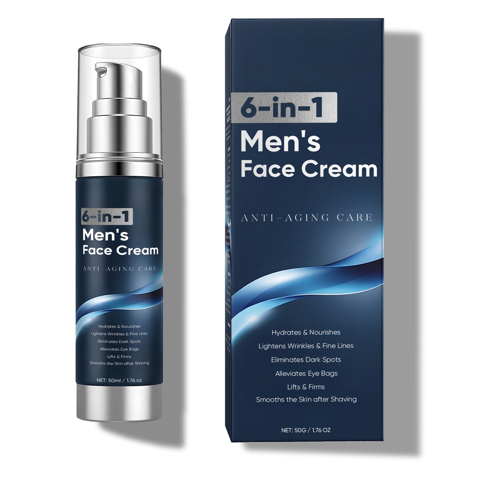 WAESKI 6-in-1 Face Cream for Men bottle—sleek packaging for daily hydration.