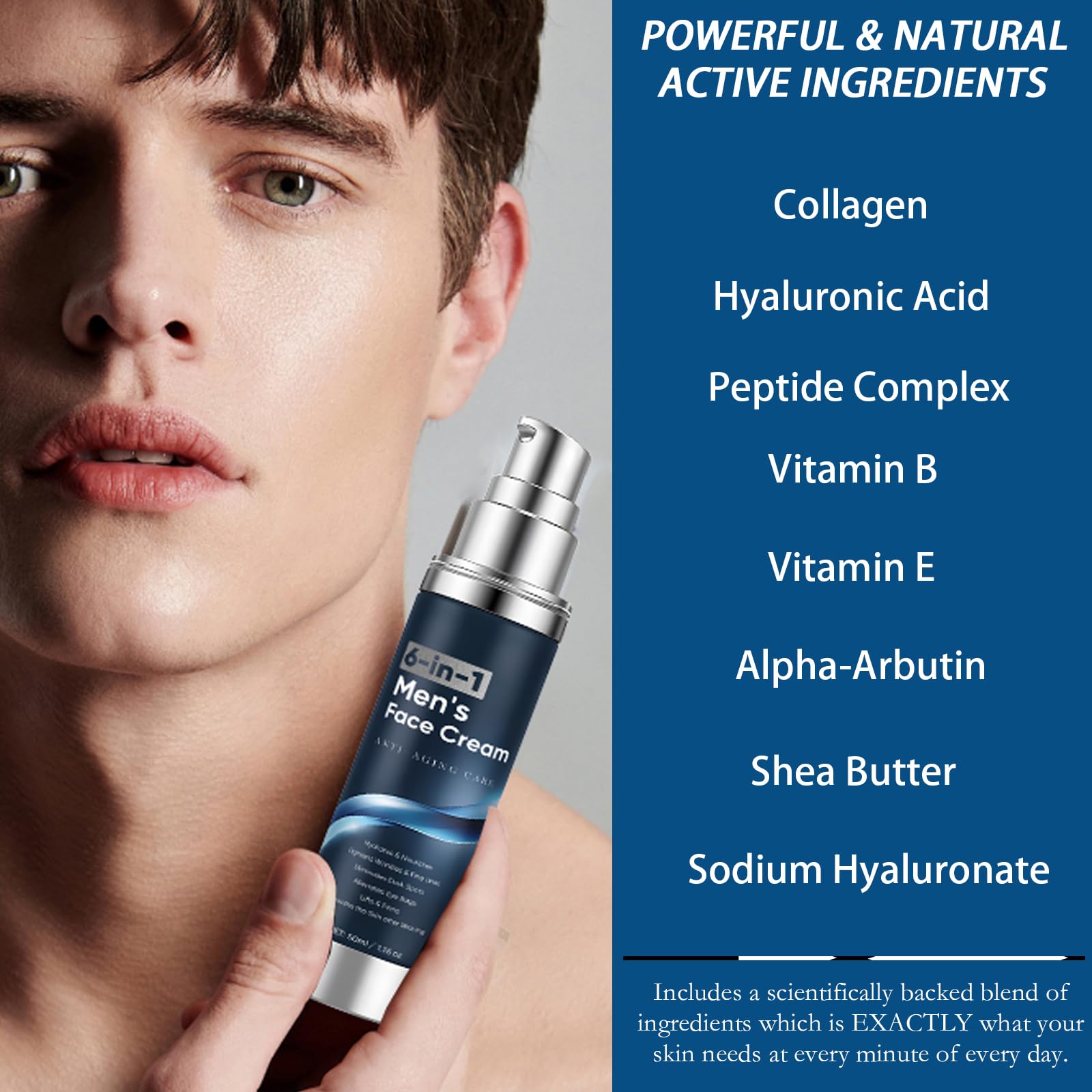 WAESKI 6-in-1 Face Cream for Men packaging—easy daily grooming routine.