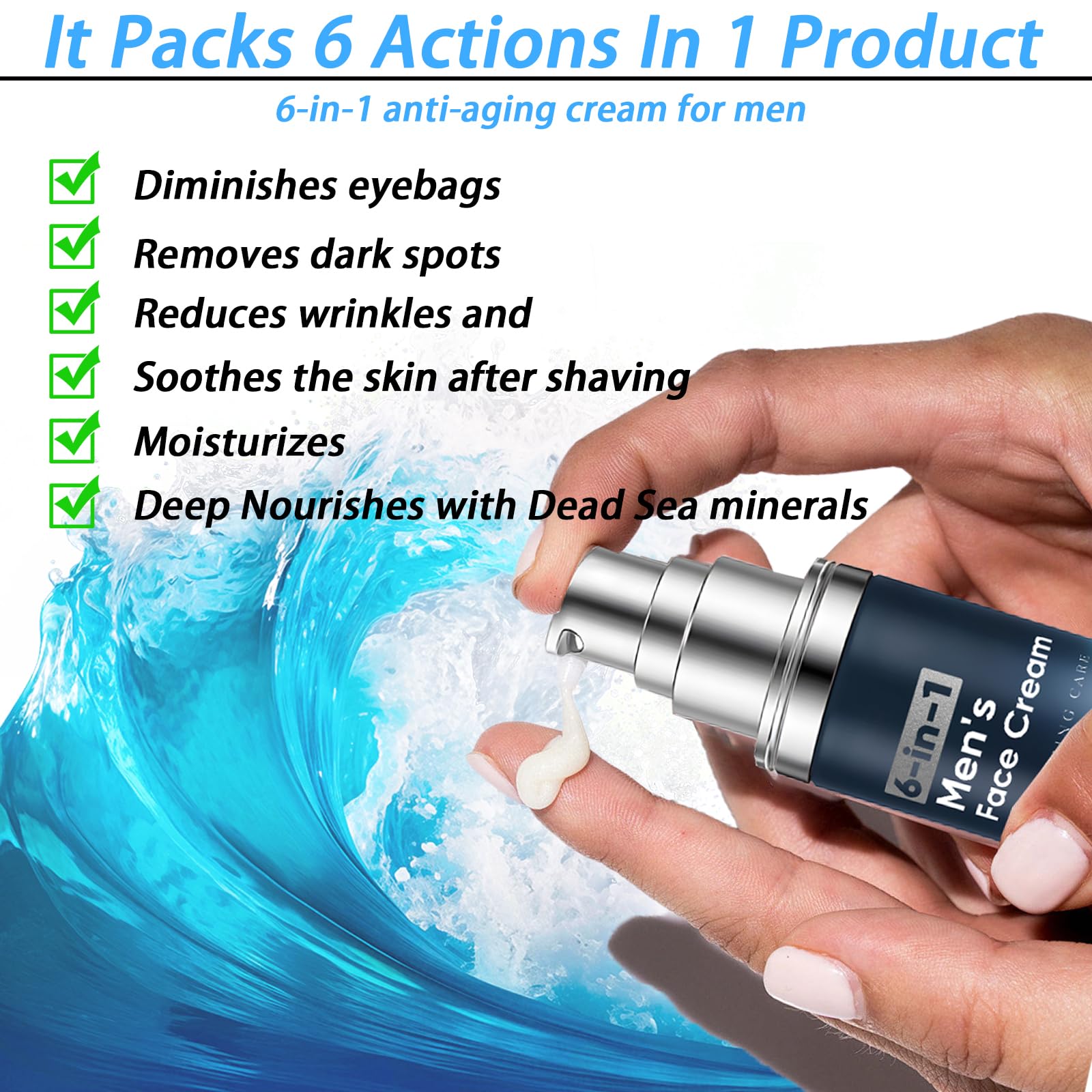 WAESKI 6-in-1 Face Cream for Men texture application—smooths into skin.
