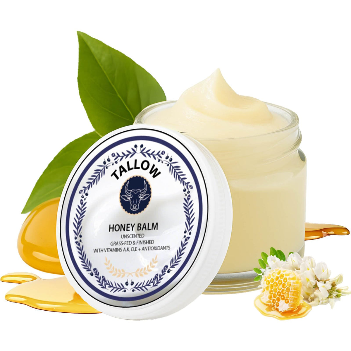 WAESKI grass-fed honey tallow balm tin showing natural nourishment for hydrated skin.