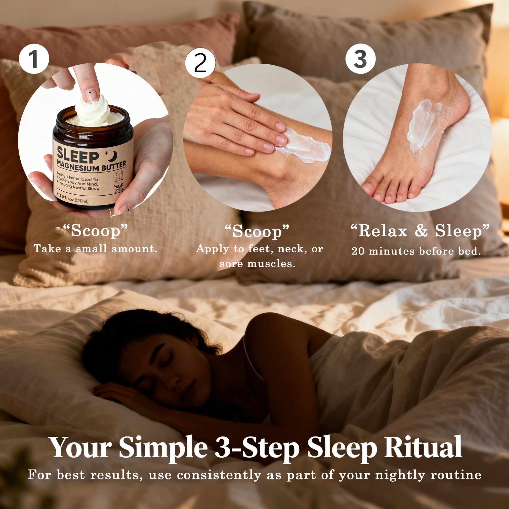 WAESKI Magnesium Butter nighttime use is designed for easy application before bed.