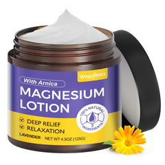 Wagomars magnesium lotion bottle pour for quick, soothing skin care.