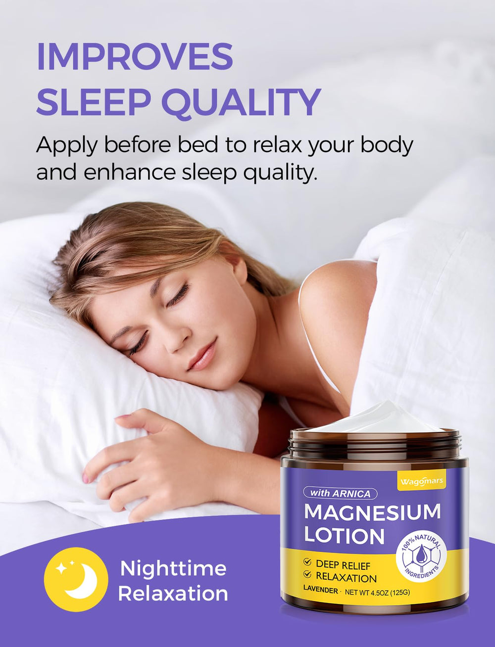 Wagomars magnesium lotion with coconut oil nourishes and hydrates deeply.
