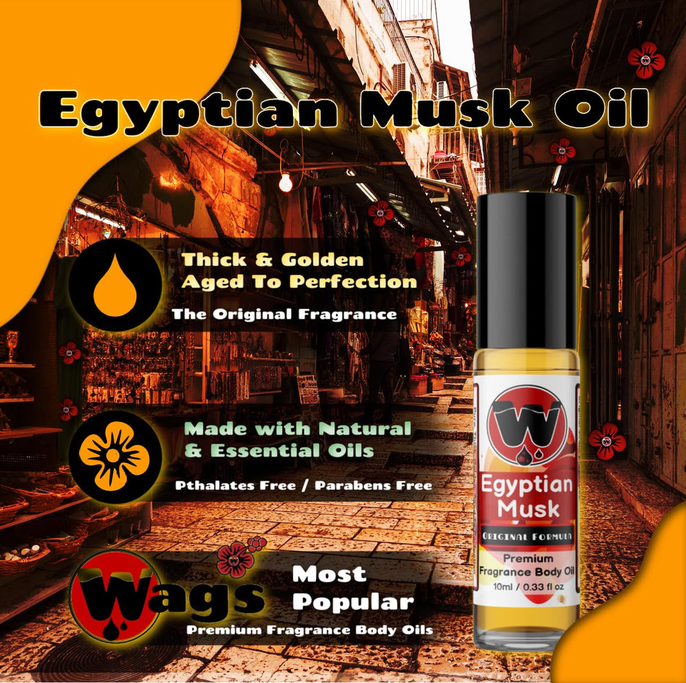 WagsMarket Egyptian Musk Oil poured bottle shows pure, lightweight fragrance.