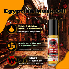 WagsMarket Egyptian Musk Oil poured bottle shows pure, lightweight fragrance.