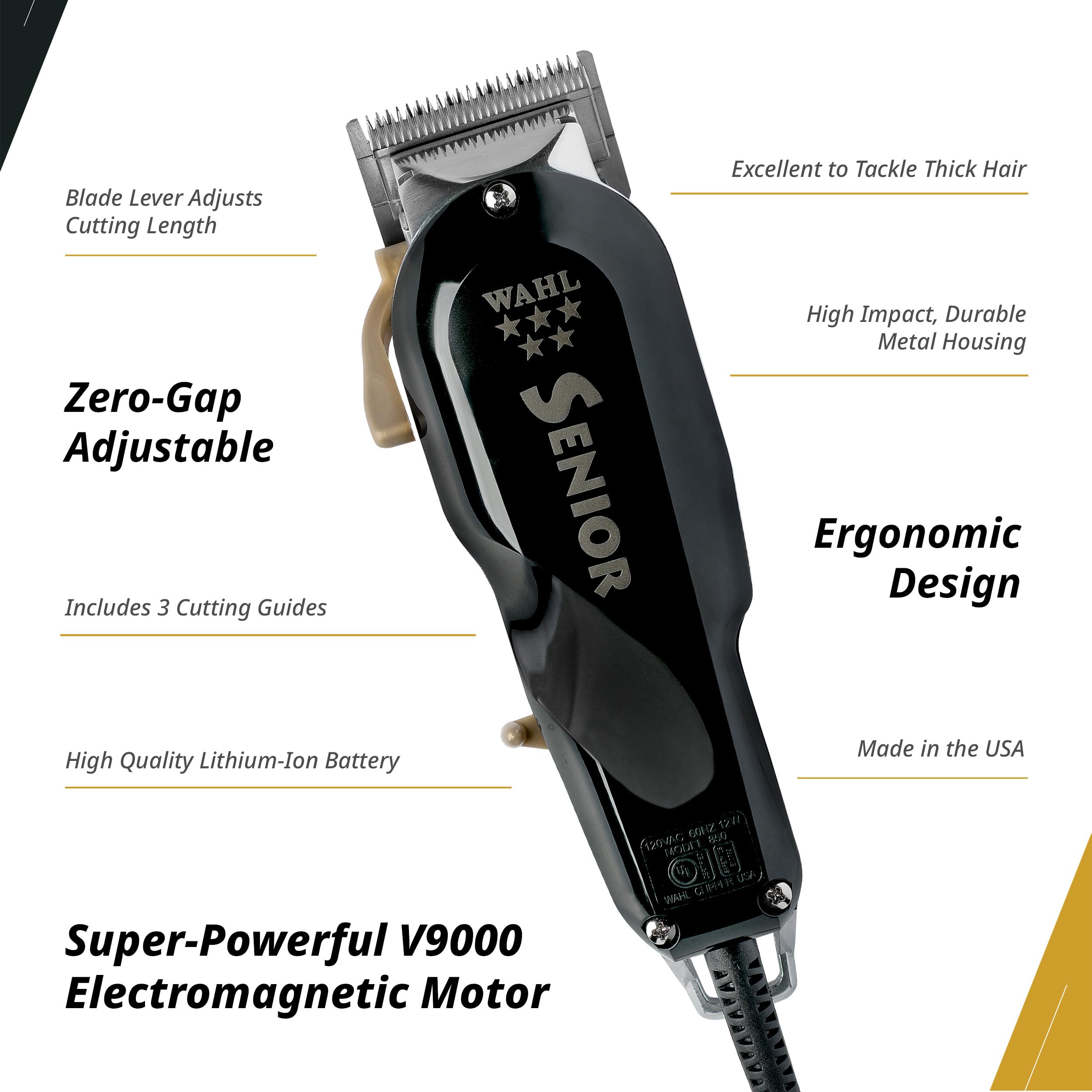 Wahl Professional 5 Star Senior Clipper blade highlights adjustable zero-overlap precision