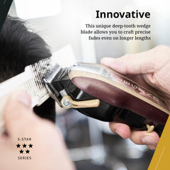 Wahl 5-Star Legend compatible Wedge Blade demonstrates quick replacement in busy salons.