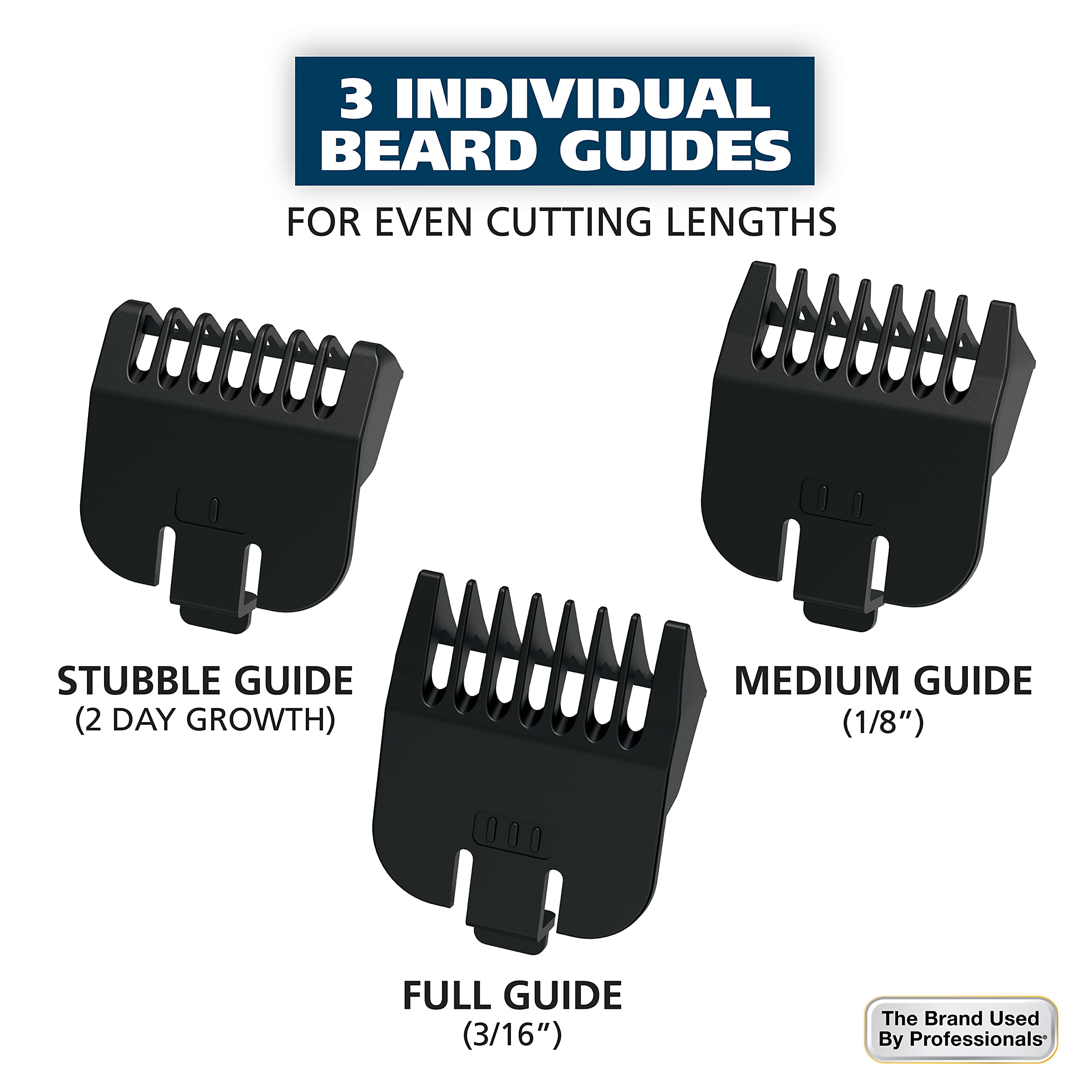 Wahl beard trimmer 5-position guide for precise length control.