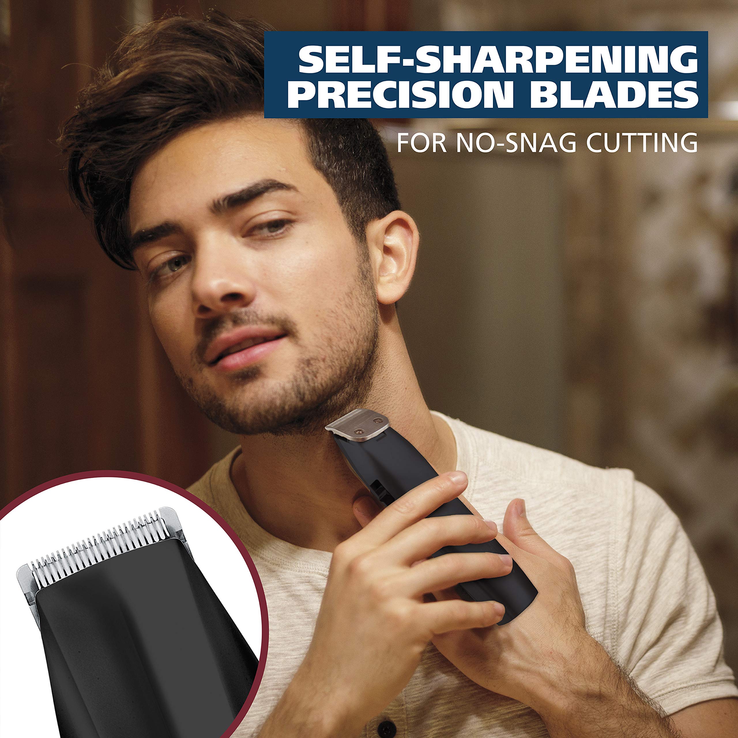 Wahl beard trimmer blade guard protects blades during storage.