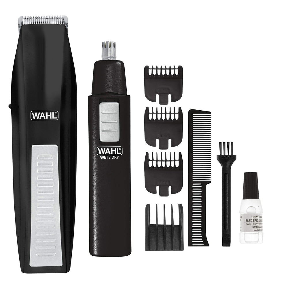 Wahl cordless beard trimmer packaging highlights an all-in-one kit for precise grooming.