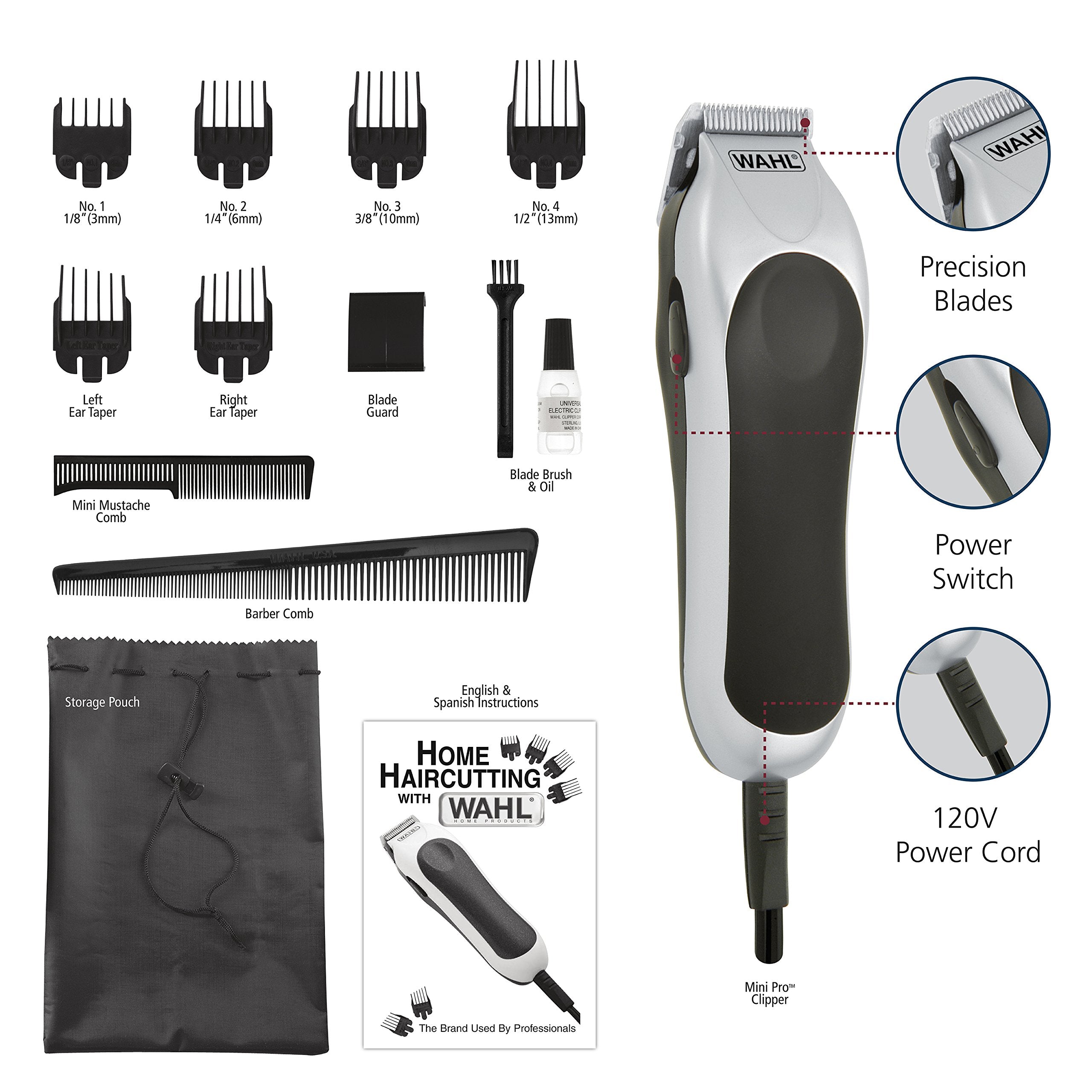 Wahl Mini Pro Clipper Kit cleaning brush and oil for maintenance.