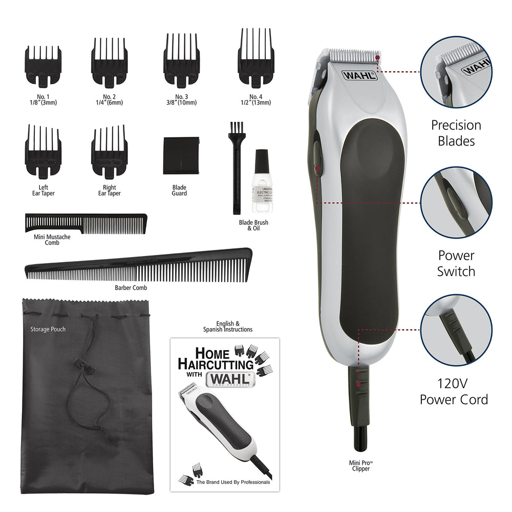 Wahl Mini Pro Clipper Kit cleaning brush and oil for maintenance.