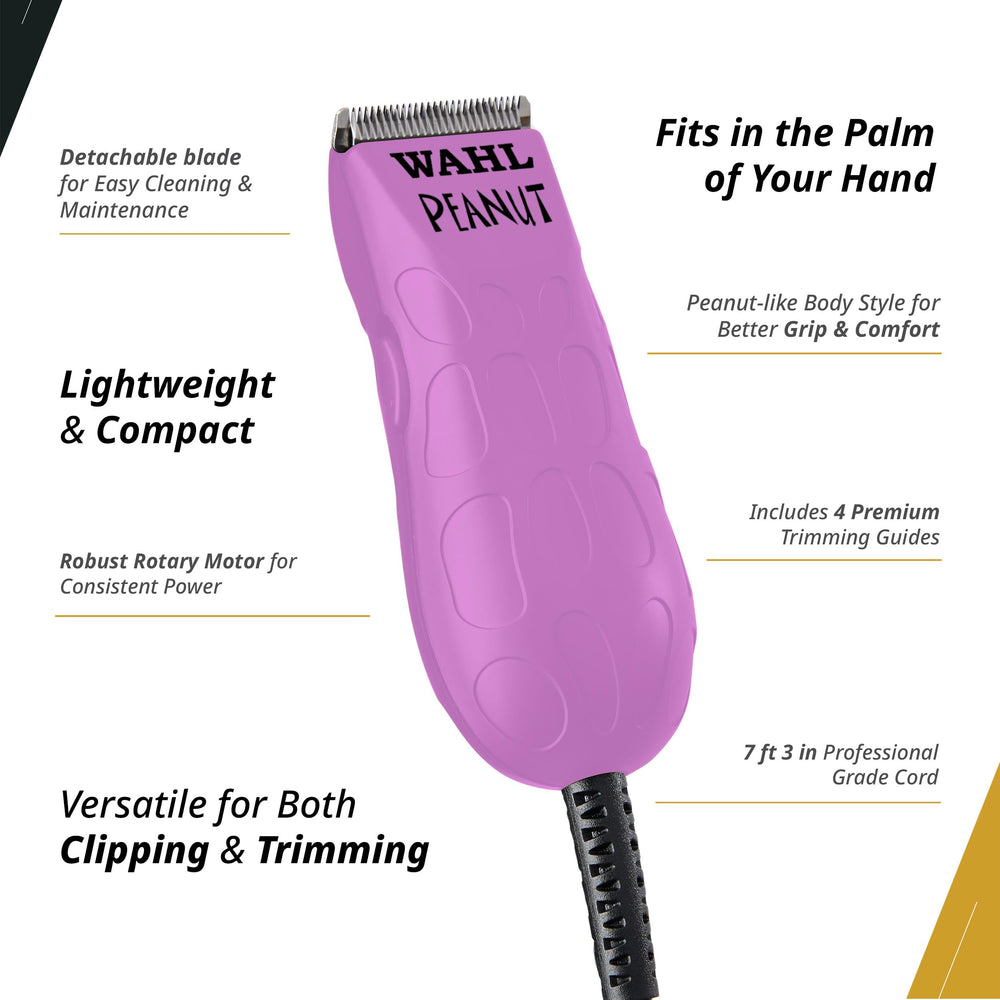 Wahl Peanut Clipper Orchid Black in hand for versatile clipping and trimming.