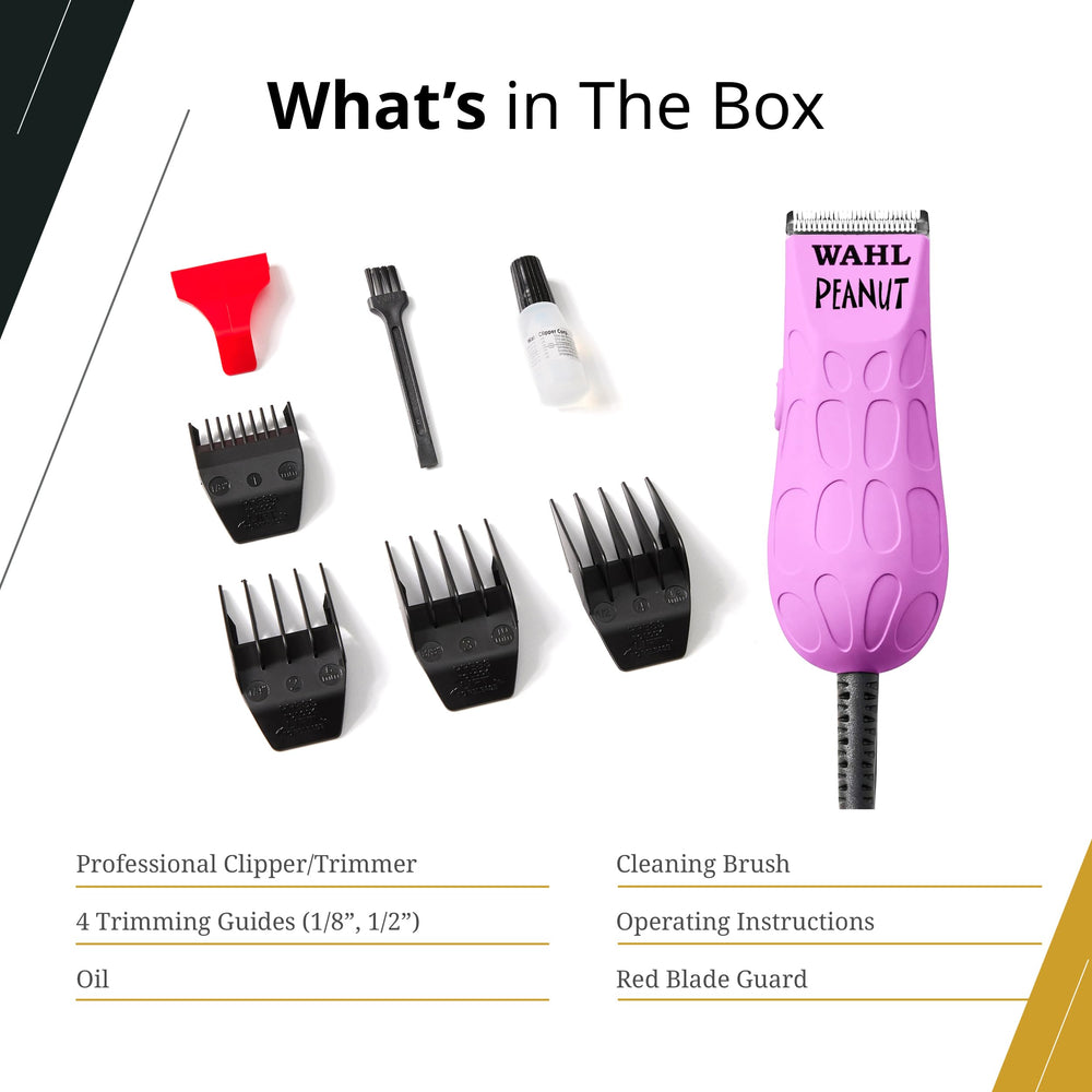 Wahl Peanut Clipper Orchid Black with guides for professional-like results at home.