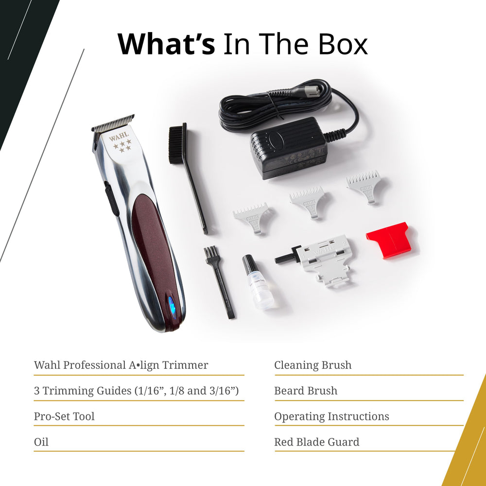 Wahl Professional 5-Star Align Trimmer kit with attachments and accessories.