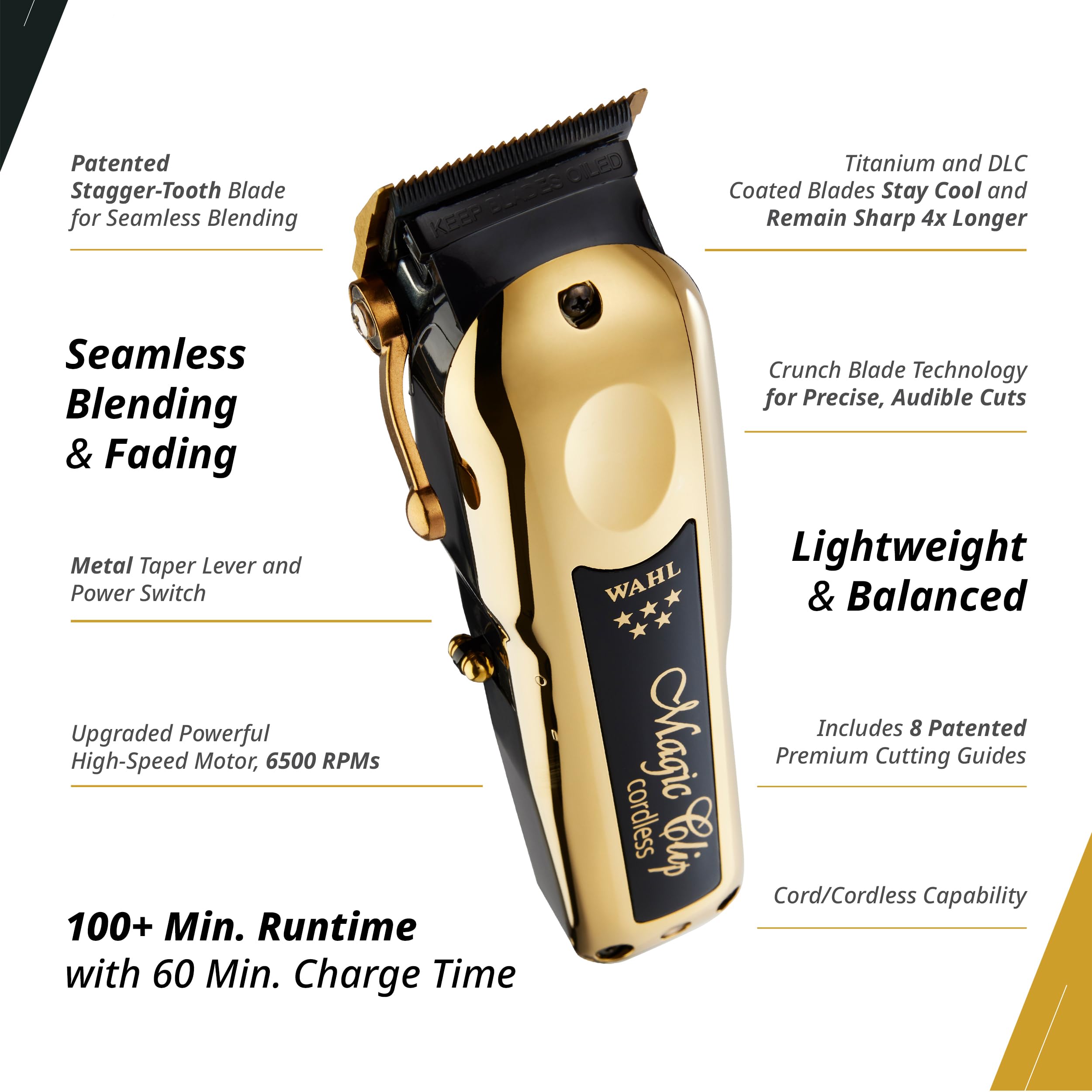 Wahl Professional clipper in hand shows cordless run-time convenience